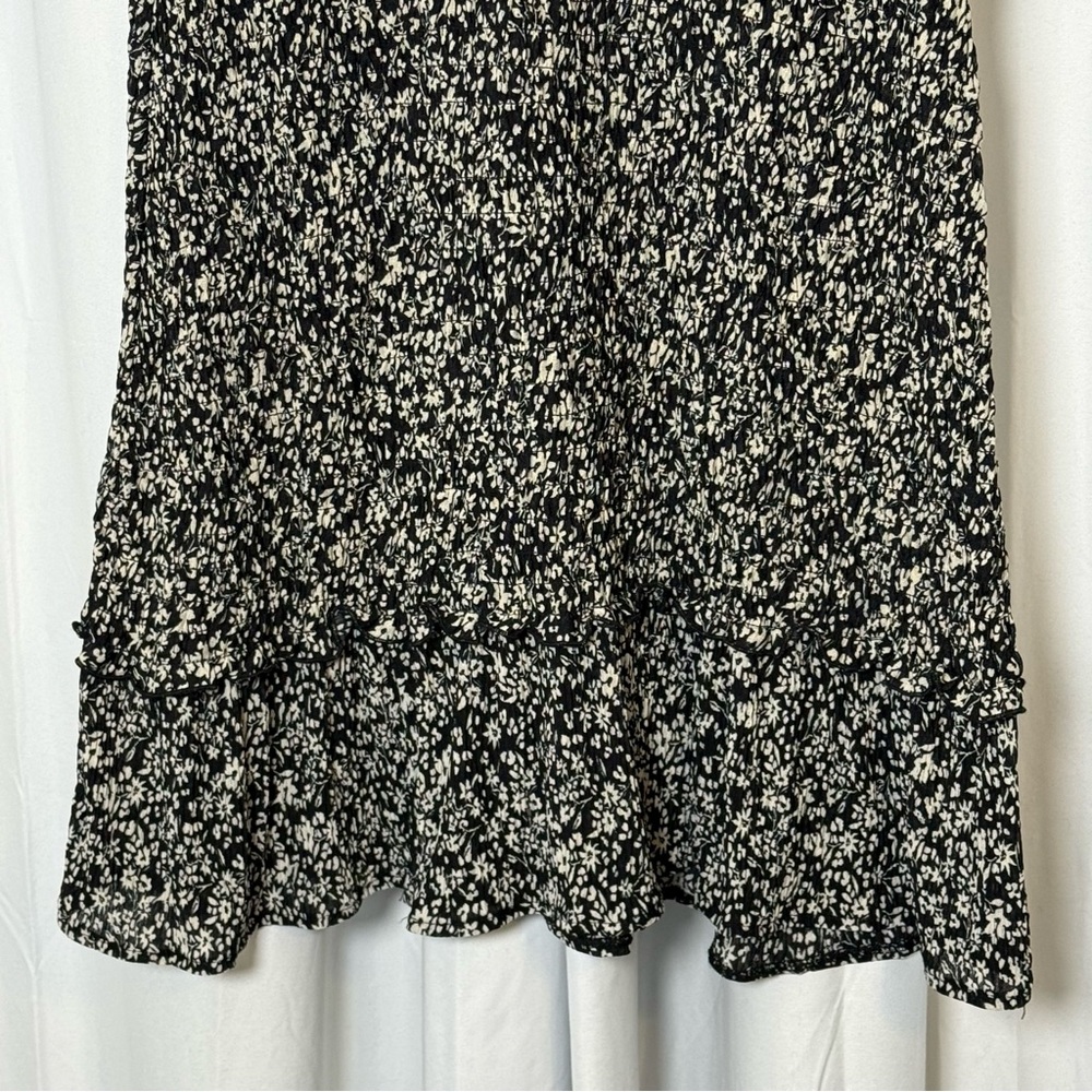 MNG Mango Floral Smocked Mini Dress Black White Boho Medium NWT - Picture 7 of 16